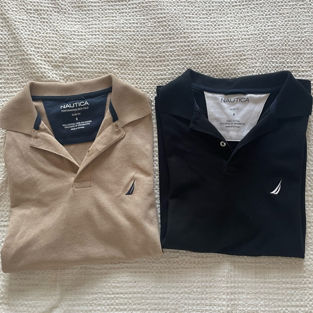 Brand New Nautica Men's Polo Shirts - Tan and Black. Slimfit Size S